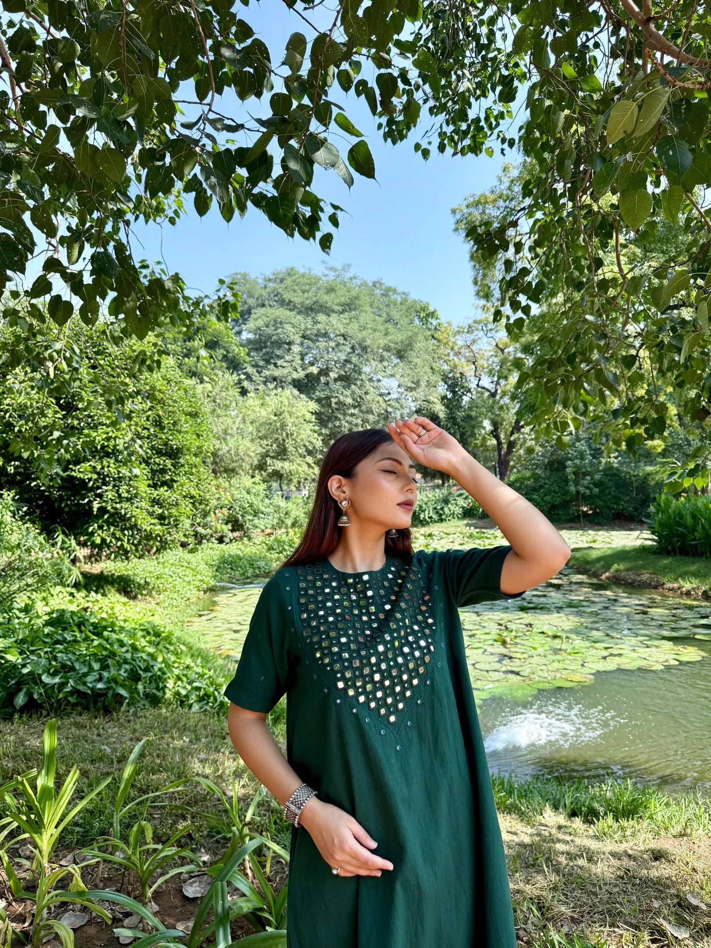 Green Mirror Work Kurta Pant Set – Festive & Ethnic Wear for Women