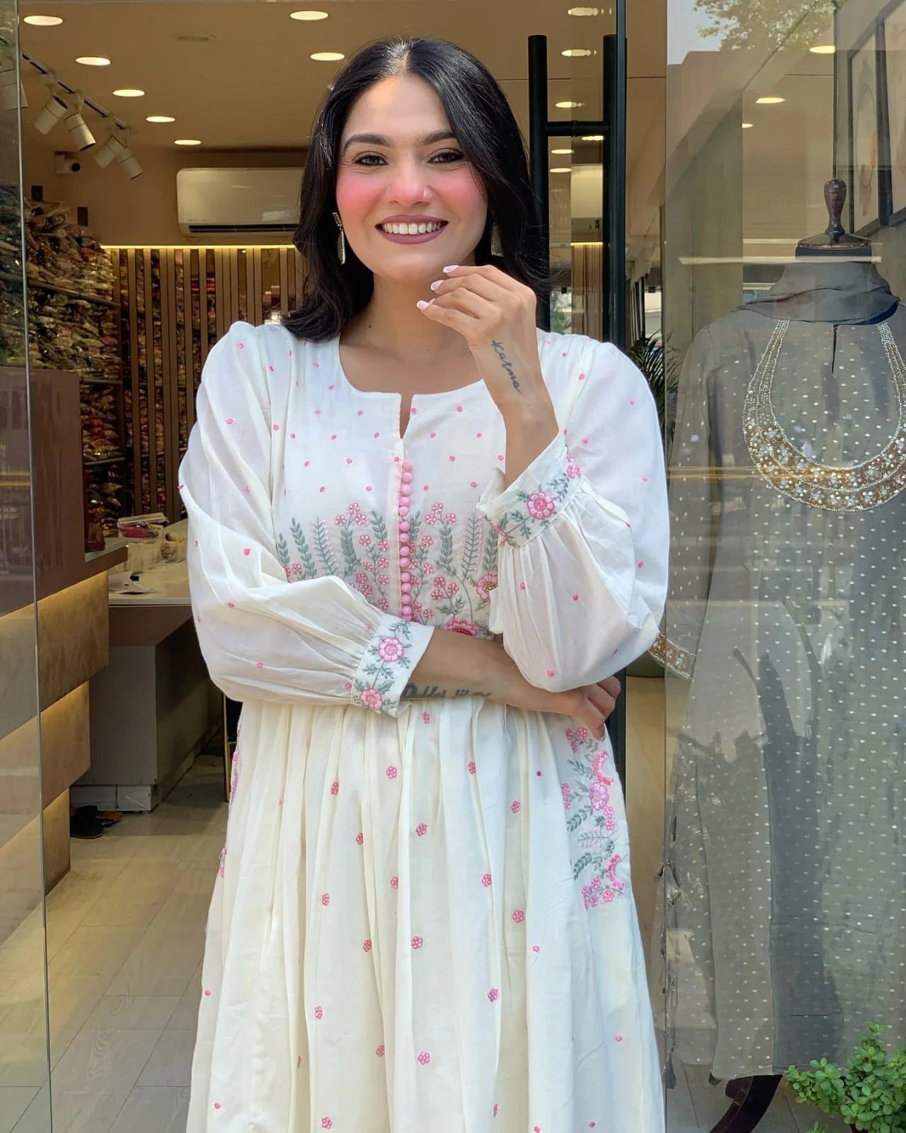 Women White Super Dyeing Cotton Embroidery Kurta Pant and Dupatta set