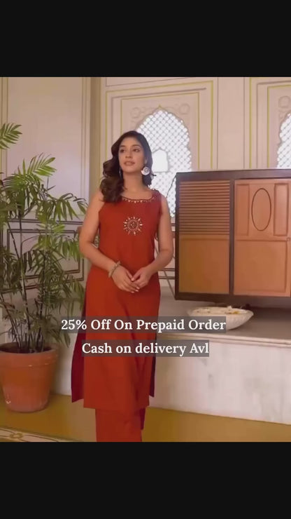 Dori Style Embroidery Work A-Line Kurti Pant Set